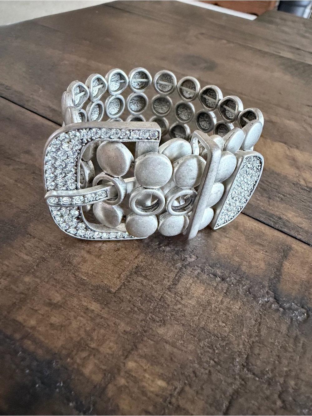 Premier Designs Silver-Tone Crystal Buckle Stretch Bracelet